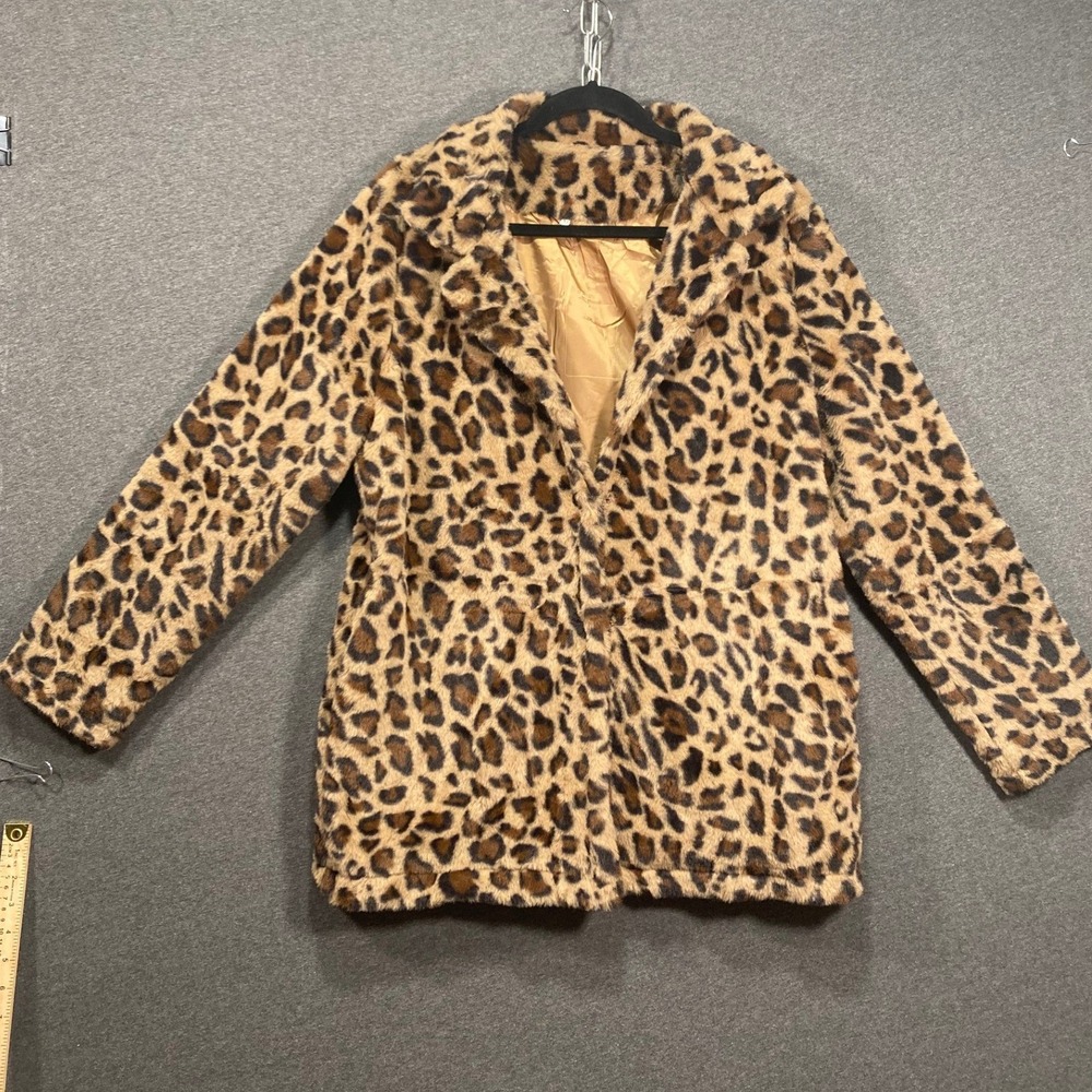 Fashion Leopard Print Faux Fur Coat Women Collared Mid‎ Length Jacket TY-0386